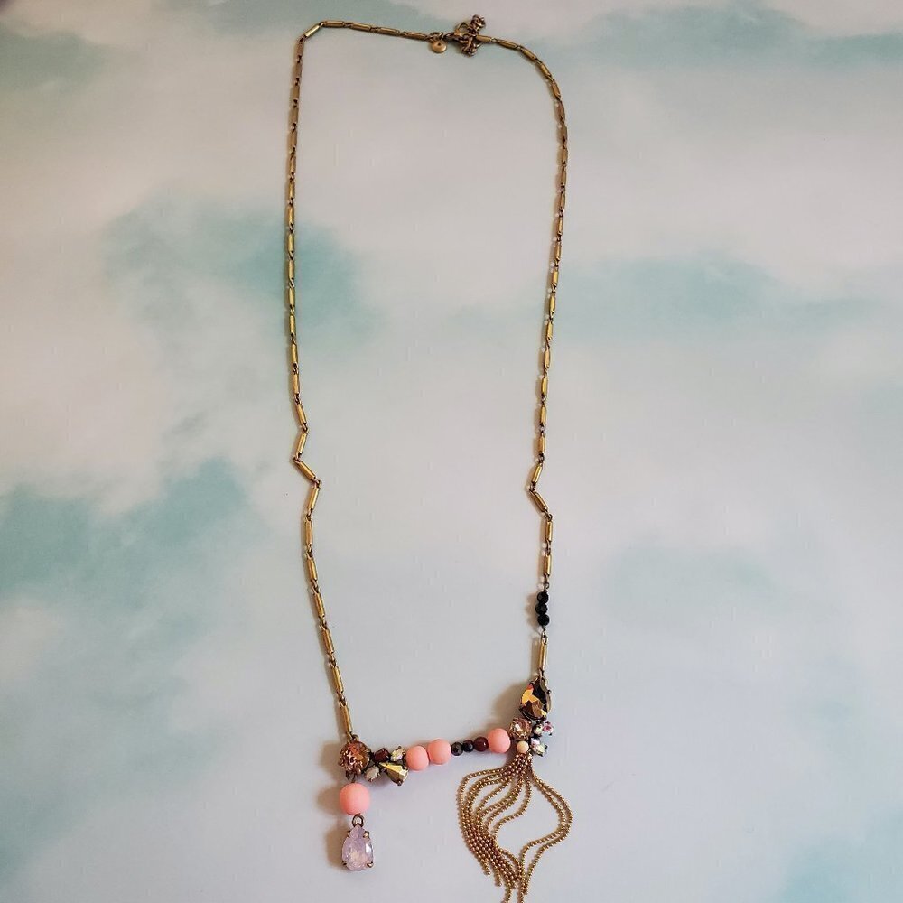 ✨ J.Crew Opal Rhinestones Tassel Crystal Fringe Necklace ✨ - Picture 1 of 9